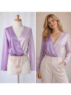 Strut & Bolt Purple Bodysuit Blouse Women’s Large Dolman Sleeve Lightweight Snap